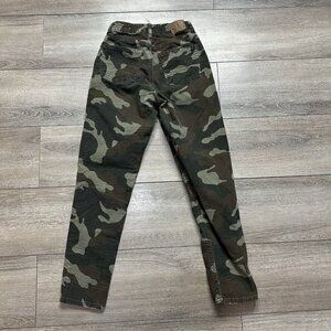 American Eagle Corduroy Pants Womens 00 Green Beige Camo Straight Fit Mom Jean